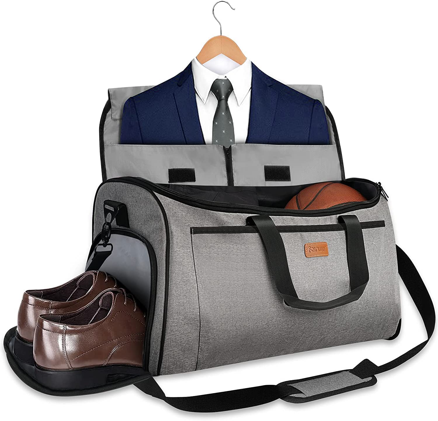 FAIRWIN Garment Bags for Travel Suit Bags for Men 60L Waterproof Carry On Hanging Garment Duffle Bag for Men Convertible Garment Bag with Shoes Compartment 2-in-1 Suit Carrier Weekender Bag, Grey, 60L