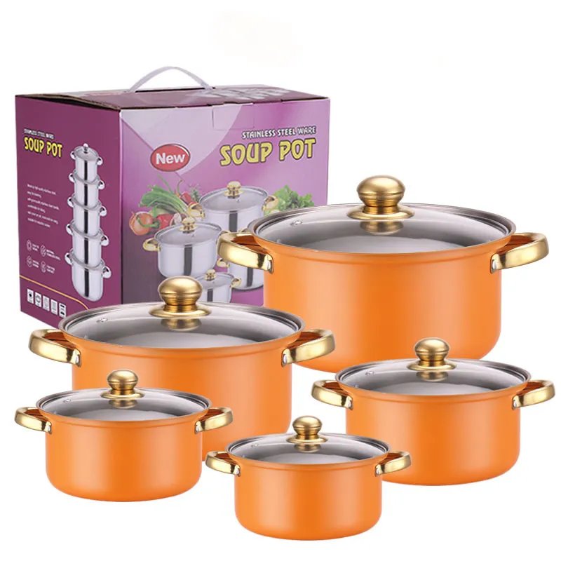10 Piece Cookware Set Kitchen Ware Pot Wholesale Stainless Steel soup Pot each set including 5 cooking pots and 5lids