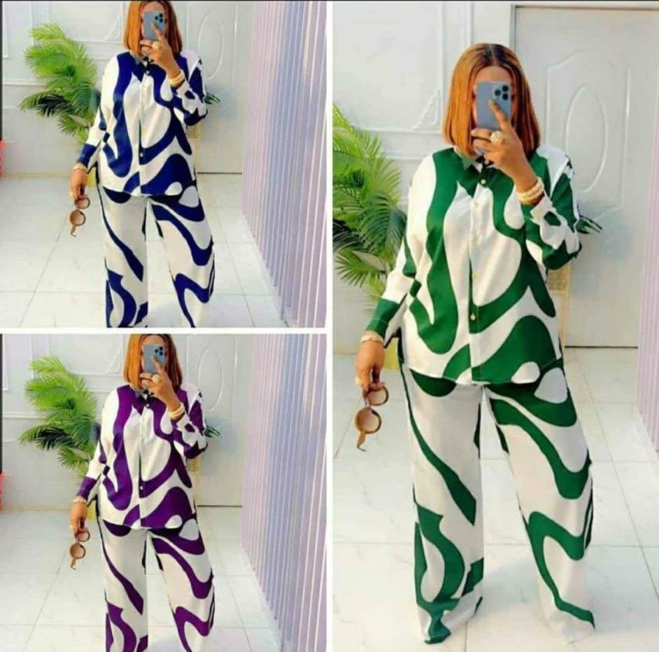 Elegant Ladies Wear Matching Top & Down Trousers Dress