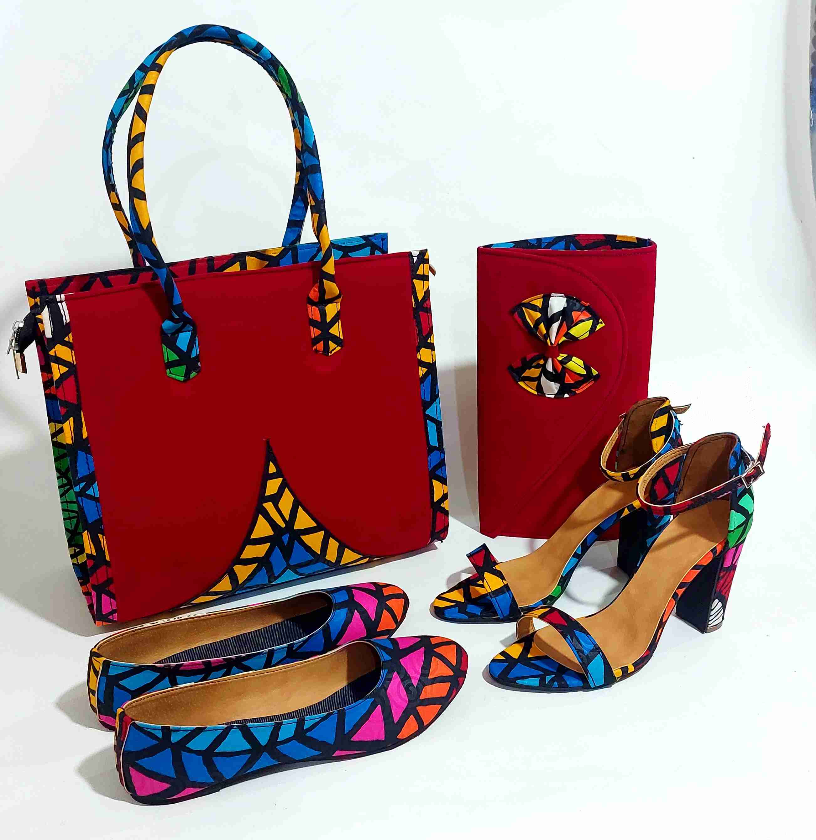 African Women bag with purse, heel, flat shoe and ear rings for Ladies
