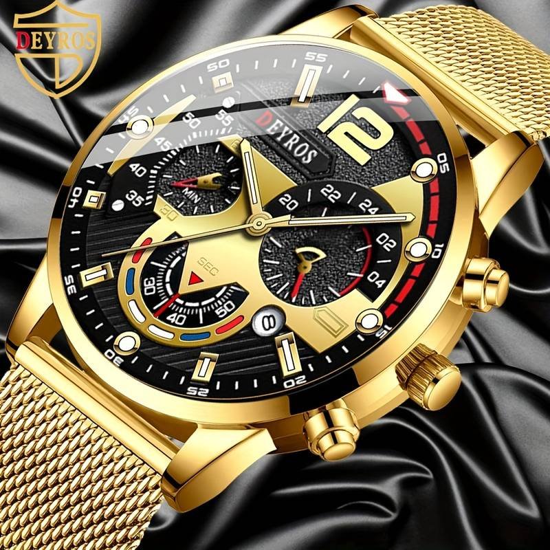 Men's Watch Valentine's Day DEYROS Fashion Wristwatch Business Mesh Strap Quartz Watch Men's