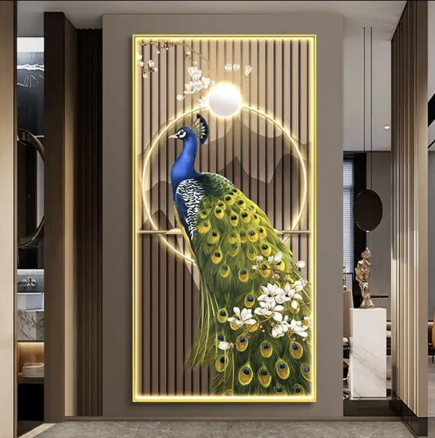 Wall Painting led framed wall art crystal peacock pictures