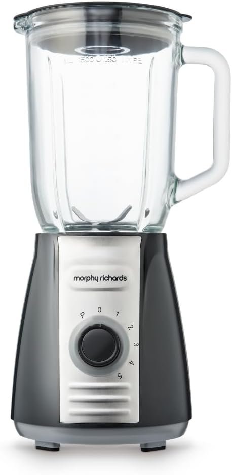 Morphy Richards Total Control Glass Jug Blender with Ice Crusher Blades, 5 Speed Settings, Pulse Control, 600 W, 1.5 litres, Grey, 403010