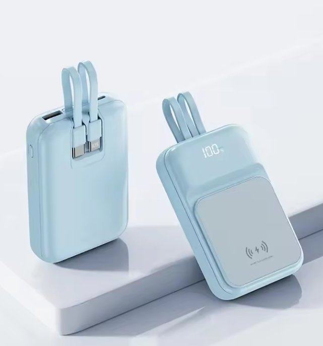 Ultra Slim Magnetic Suction Wireless Power Bank 5000mAh with Cables Mini Power Banks