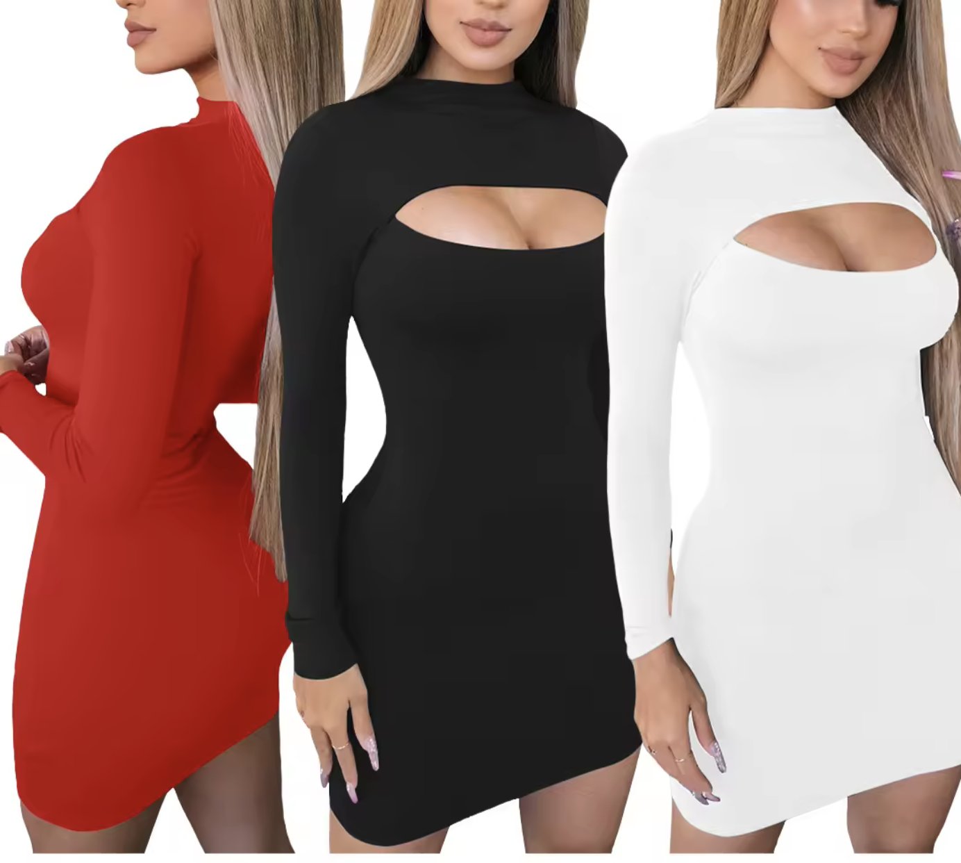 Ladies Fashion Long Sleeved Clothes Women Simple Round Neck Wrap Dress