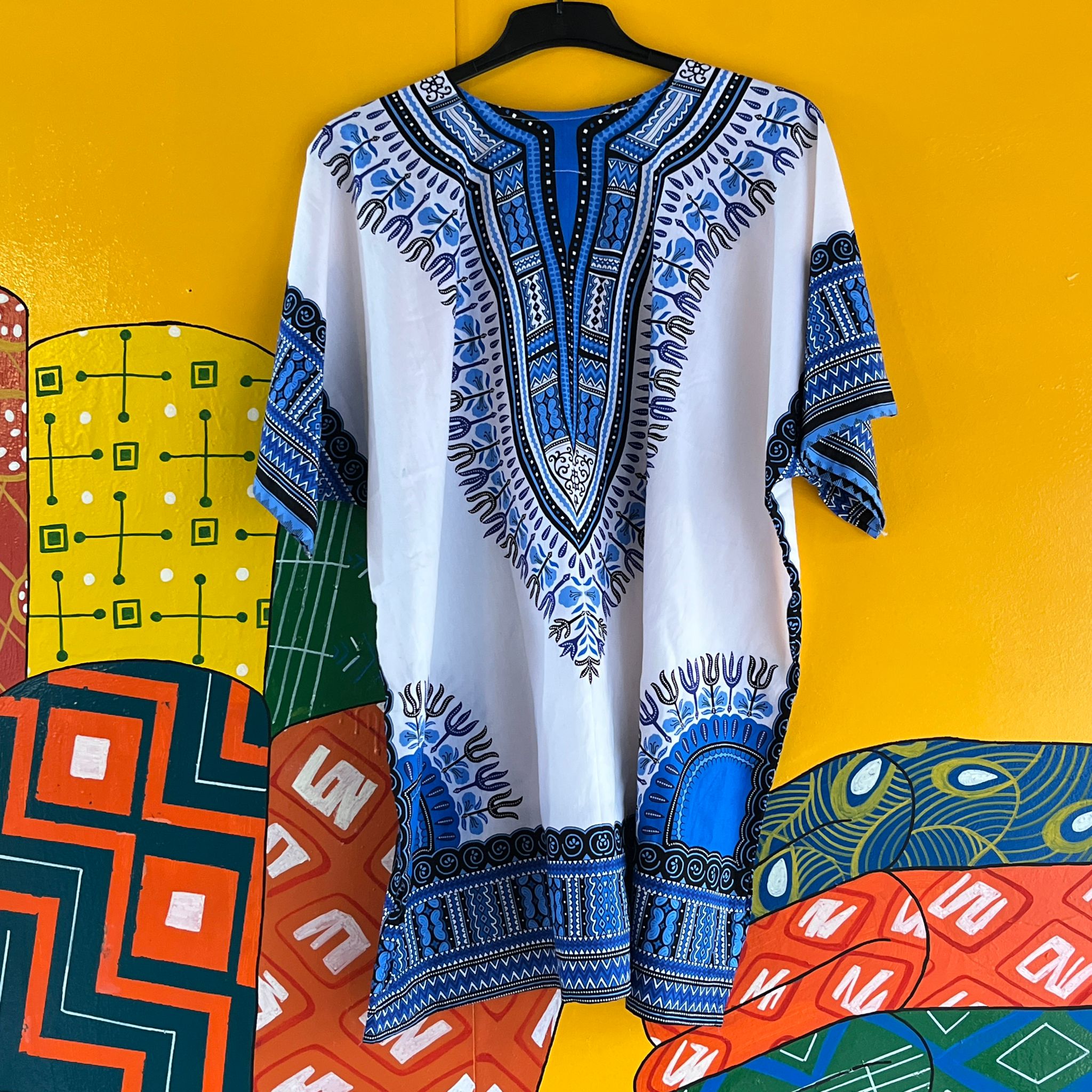 Ladies Short Dashiki African Print Kaftan With Pockets 100% Cotton