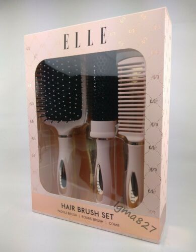 ELLE Women Hair Brush Set Paddle Brush Round Brush Comb Gift Set in GB