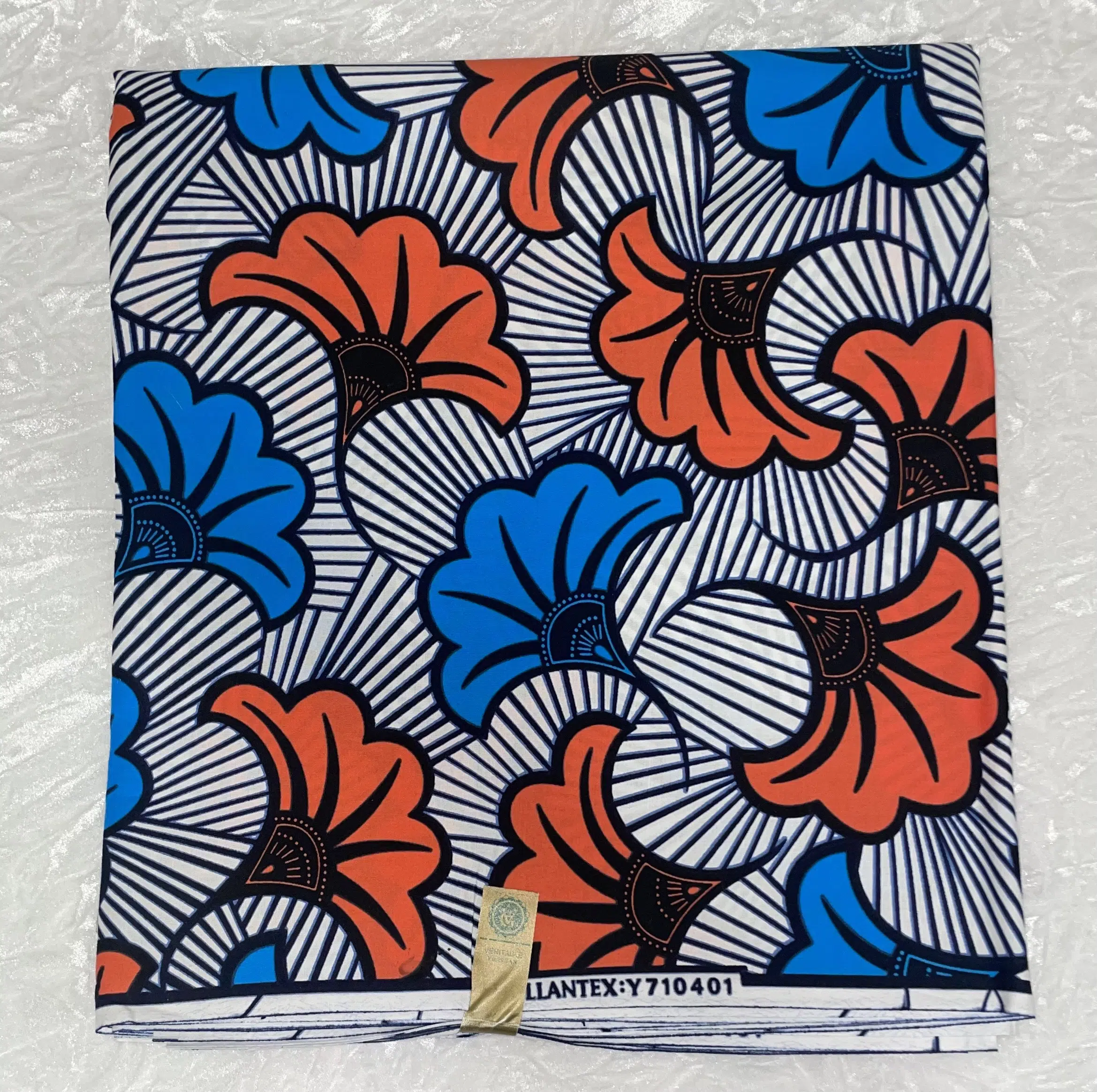 African Ankara Blue & Pink Geometric Flower Style 6 Yards VIP Fabric
