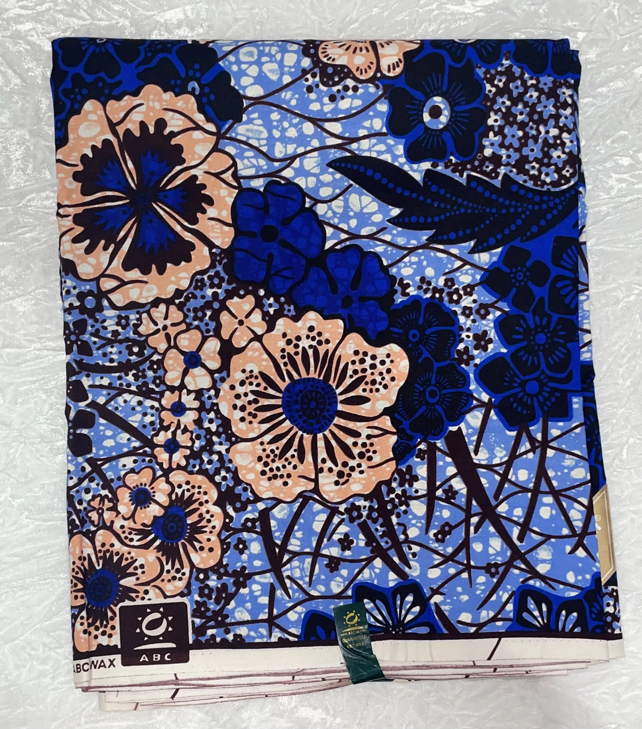 African Ankara Pink & Blue Floral Print 6 Yards VIP Fabric