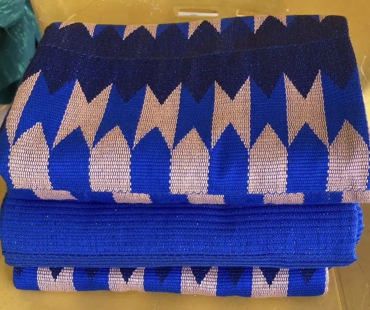 Handwoven Kente Cloth Dark Blue & Peach Authentic