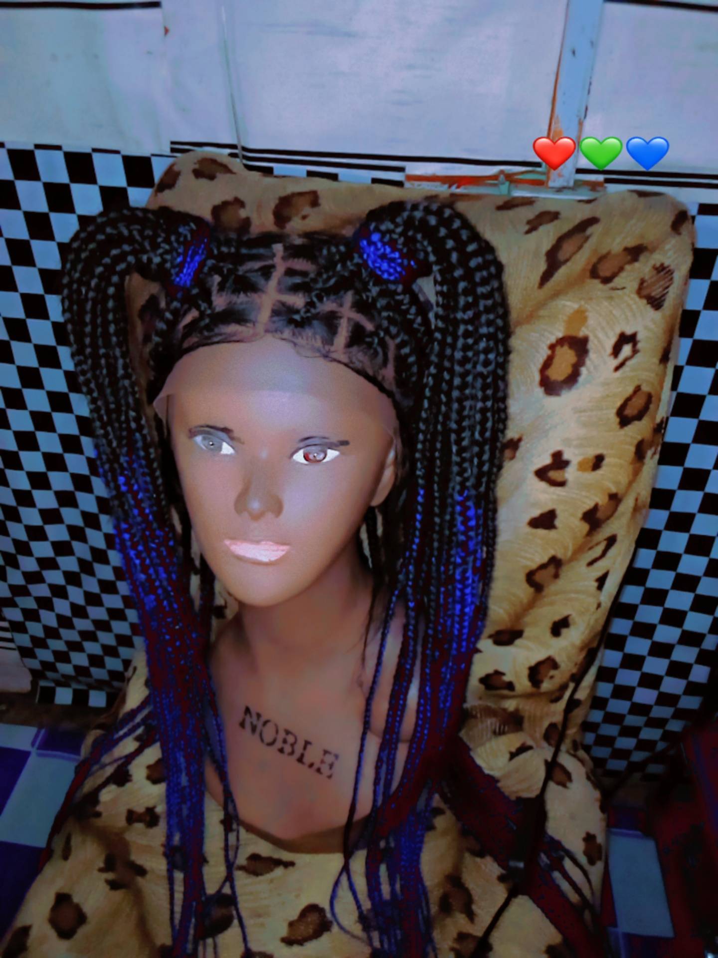 Knotless Braided Wig Quality Black and Blue wig Cap Hair