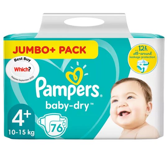 ASDA Pampers Baby-Dry Size 4+ Nappies Jumbo+ Pack 76pk