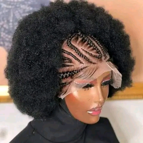 DARK COLOUR AFRO-PUFF BRAIDED WIG