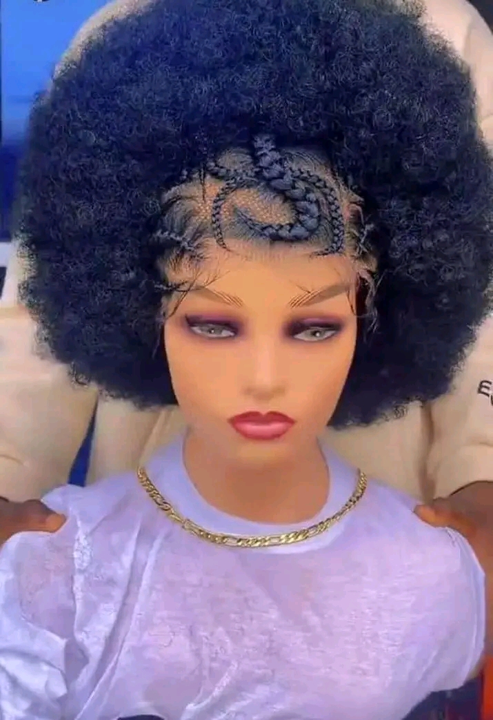 DARK COLOUR AFRO-PUFF BRAIDED WIG