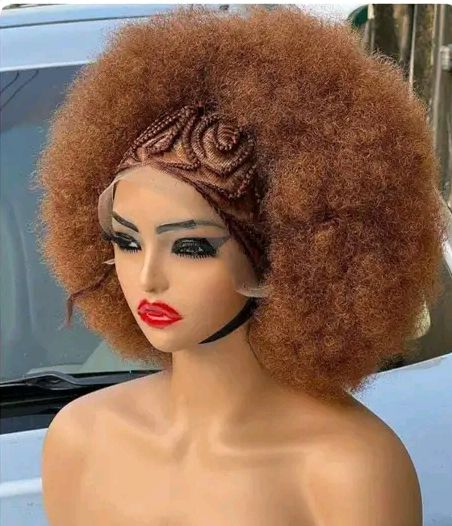 Golden Brown Colour Braided Afro Puff Wig