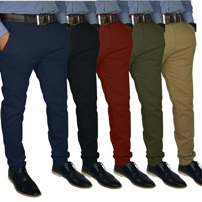 Men Trousers 5-Piece Formal Chino Trousers Set - Multicolour