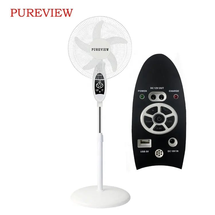 Rechargeable Fan 18 inch Solar electric standing fan 3 to 9hours with battery, 2 bulbs, Remote control and Solar panel